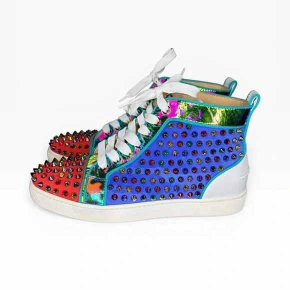 Christian Louboutin Multicolor Studded Women’s High-Top Sneakers Size 38 - Picture 3 of 11